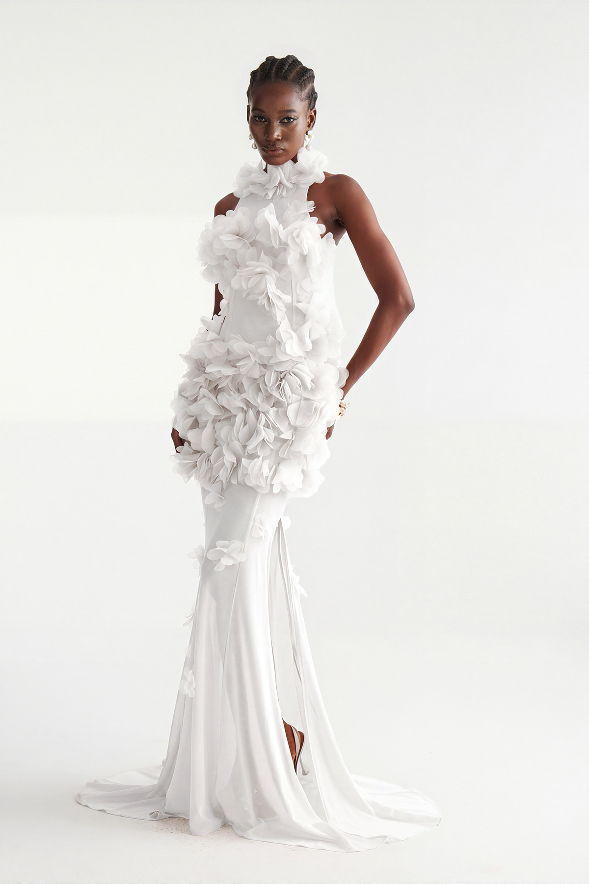Kira Flower High Split Mesh Maxi Dress