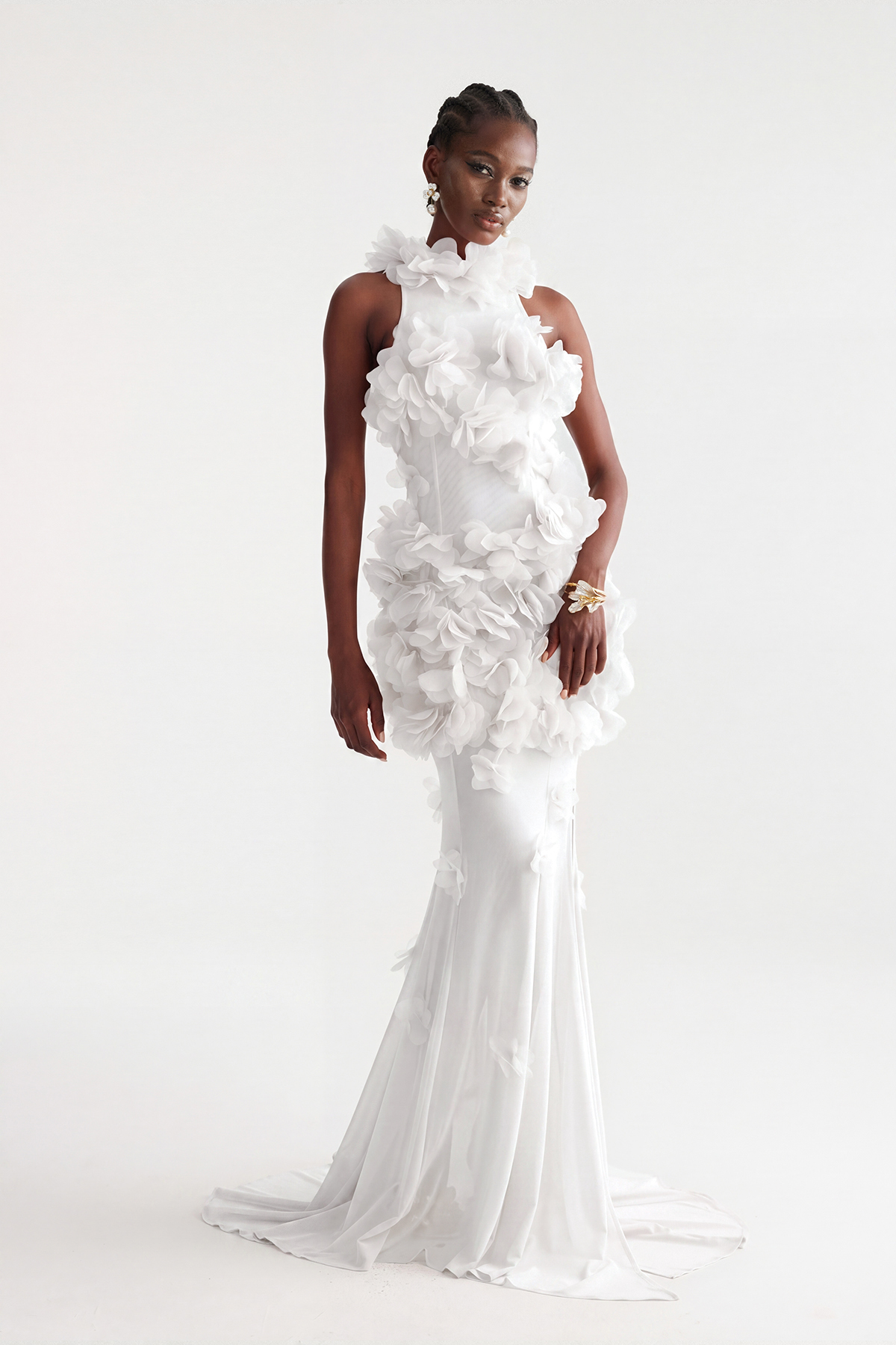 Kira Flower High Split Mesh Maxi Dress