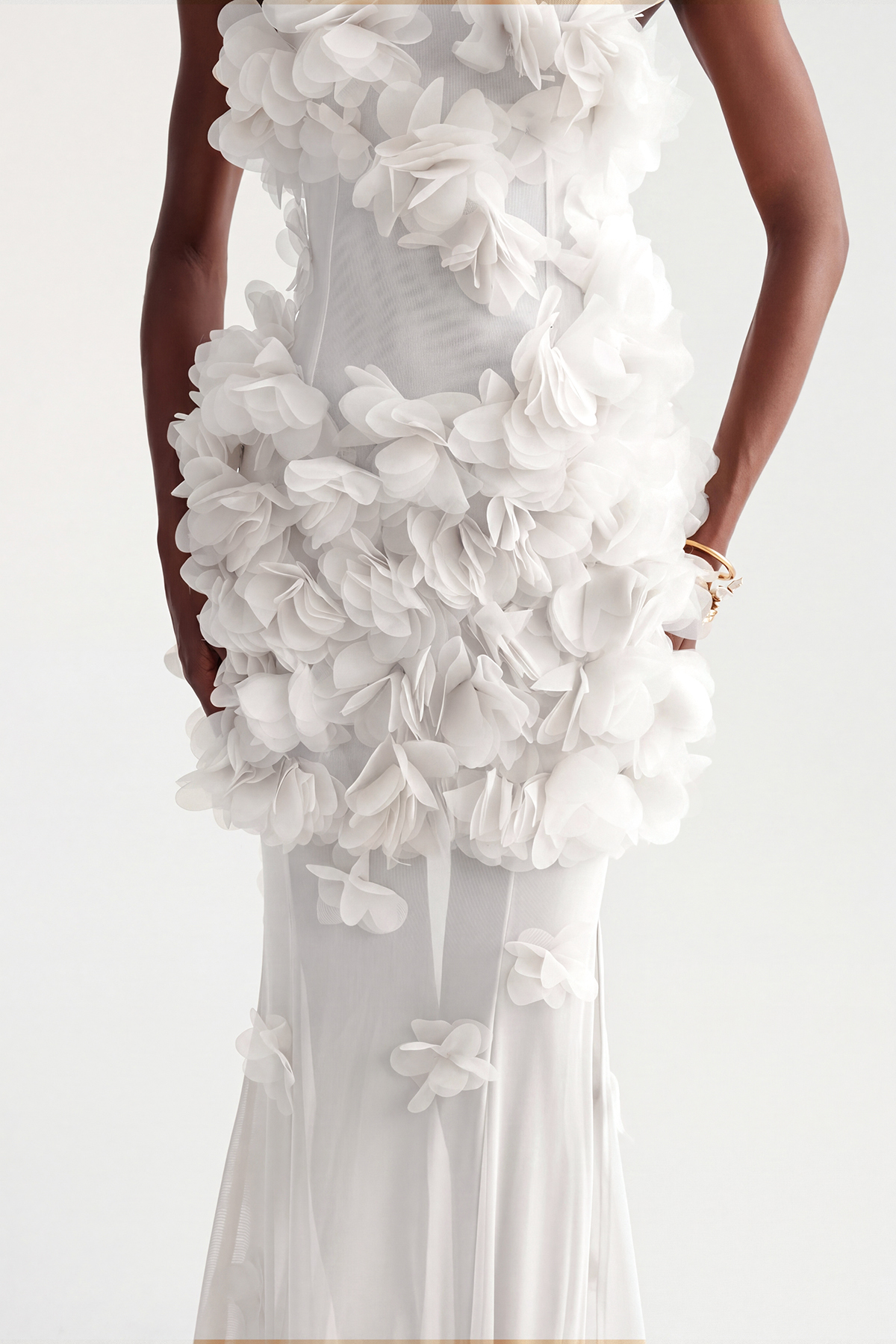 Kira Flower High Split Mesh Maxi Dress