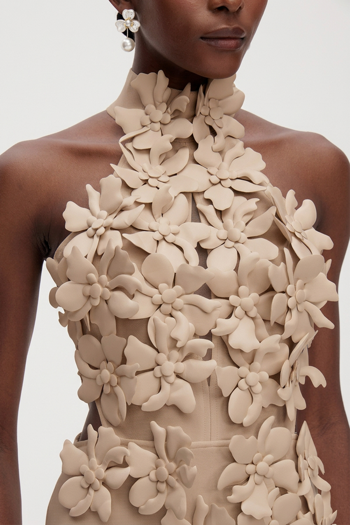 Kira Halter Neck Flower Split Maxi Dress In Apricot