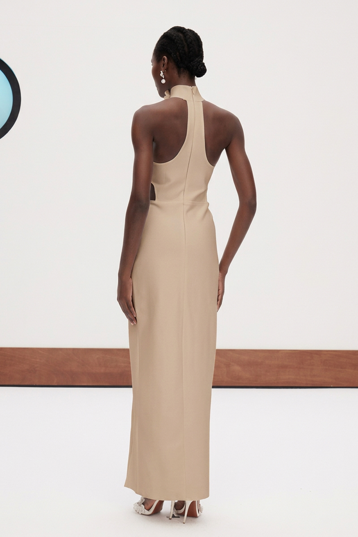 Kira Halter Neck Flower Split Maxi Dress In Apricot