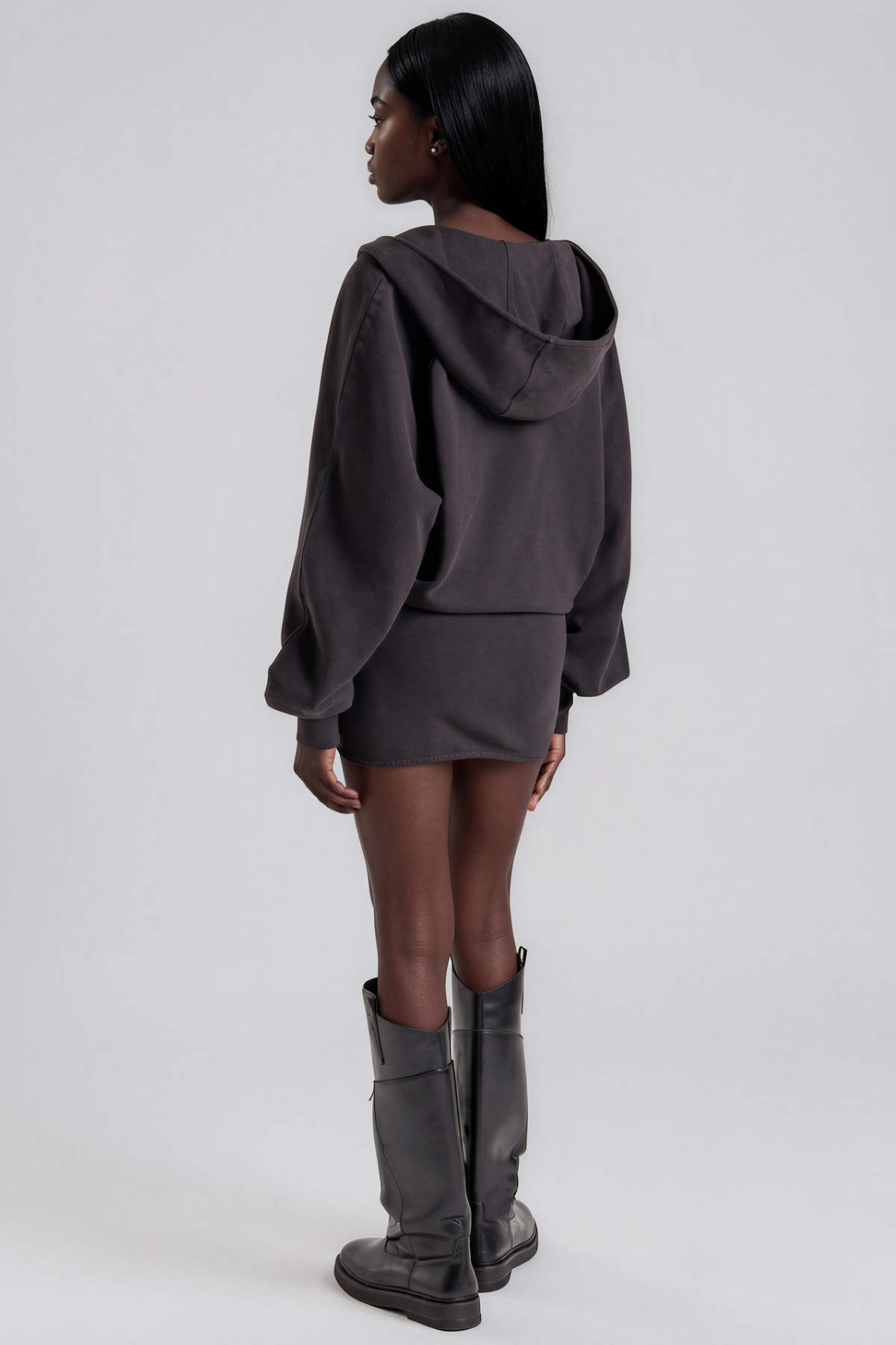 Kira Hooded Asymmetric Mini Dress In Black 