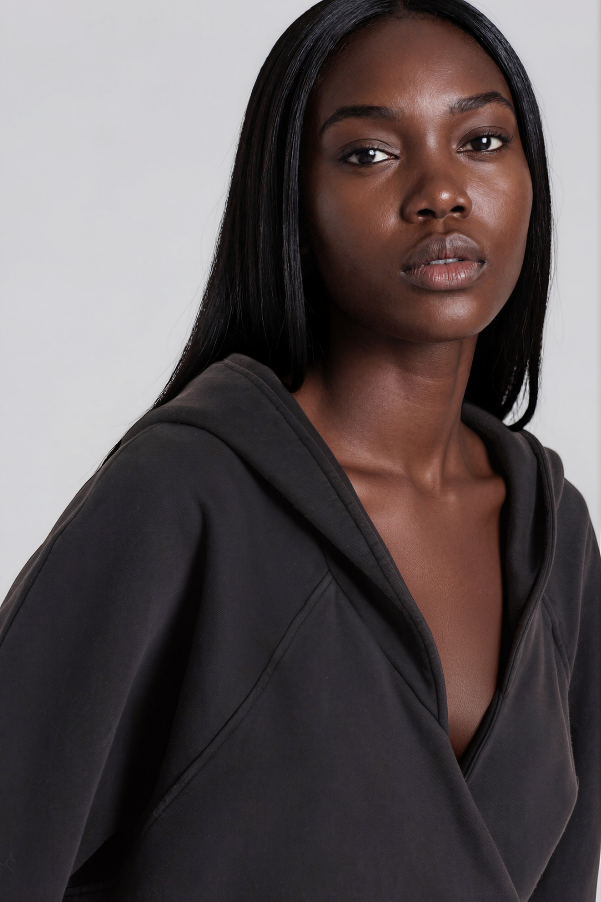 Kira Hooded Asymmetric Mini Dress In Black 