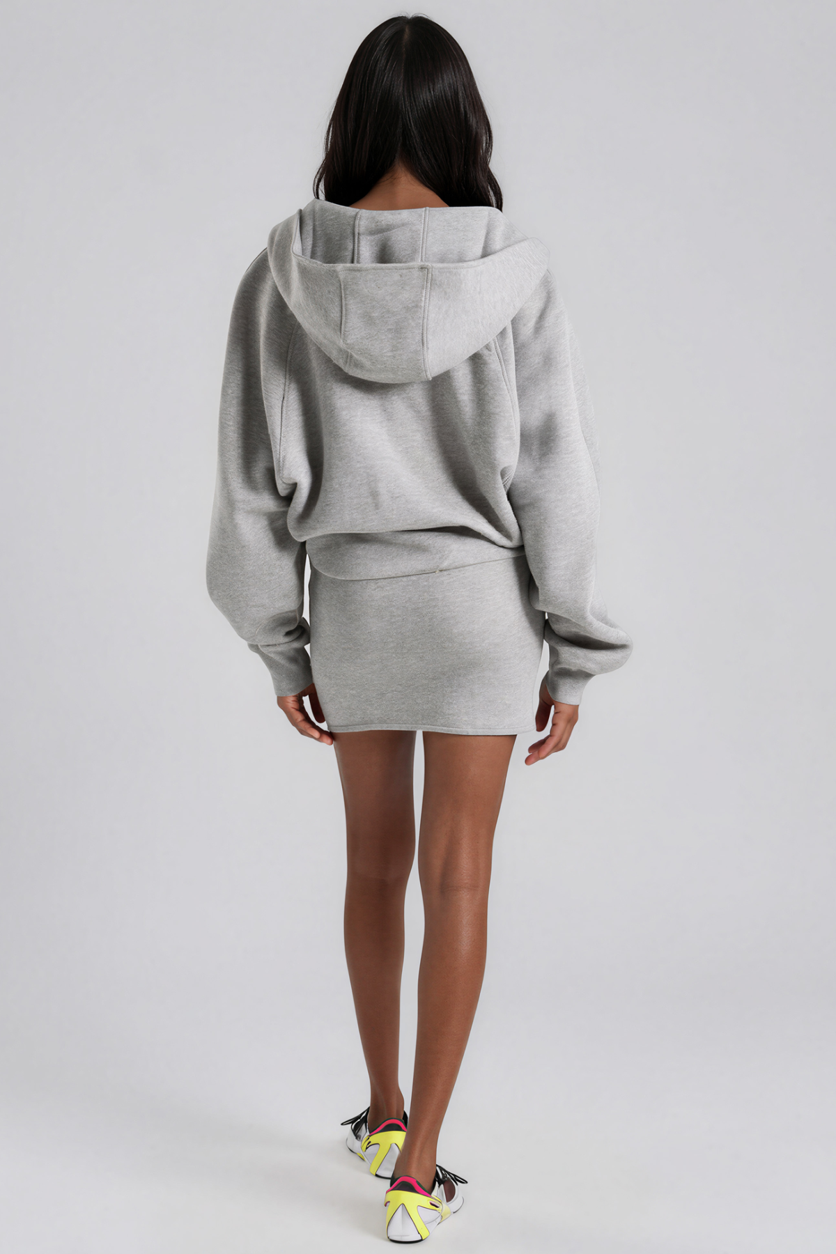 Kira Hooded Asymmetric Mini Dress In Grey