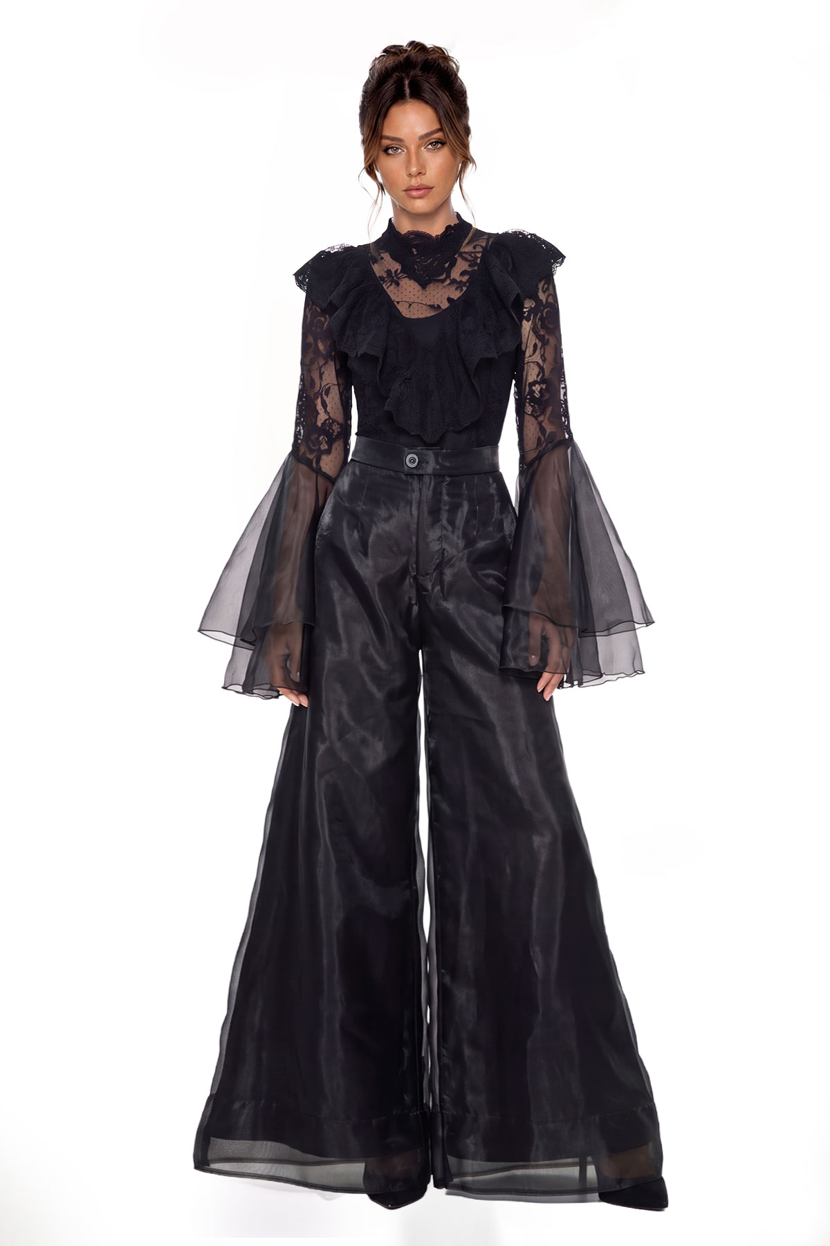 Kiraz Ruffle Lace Mesh Pants Set