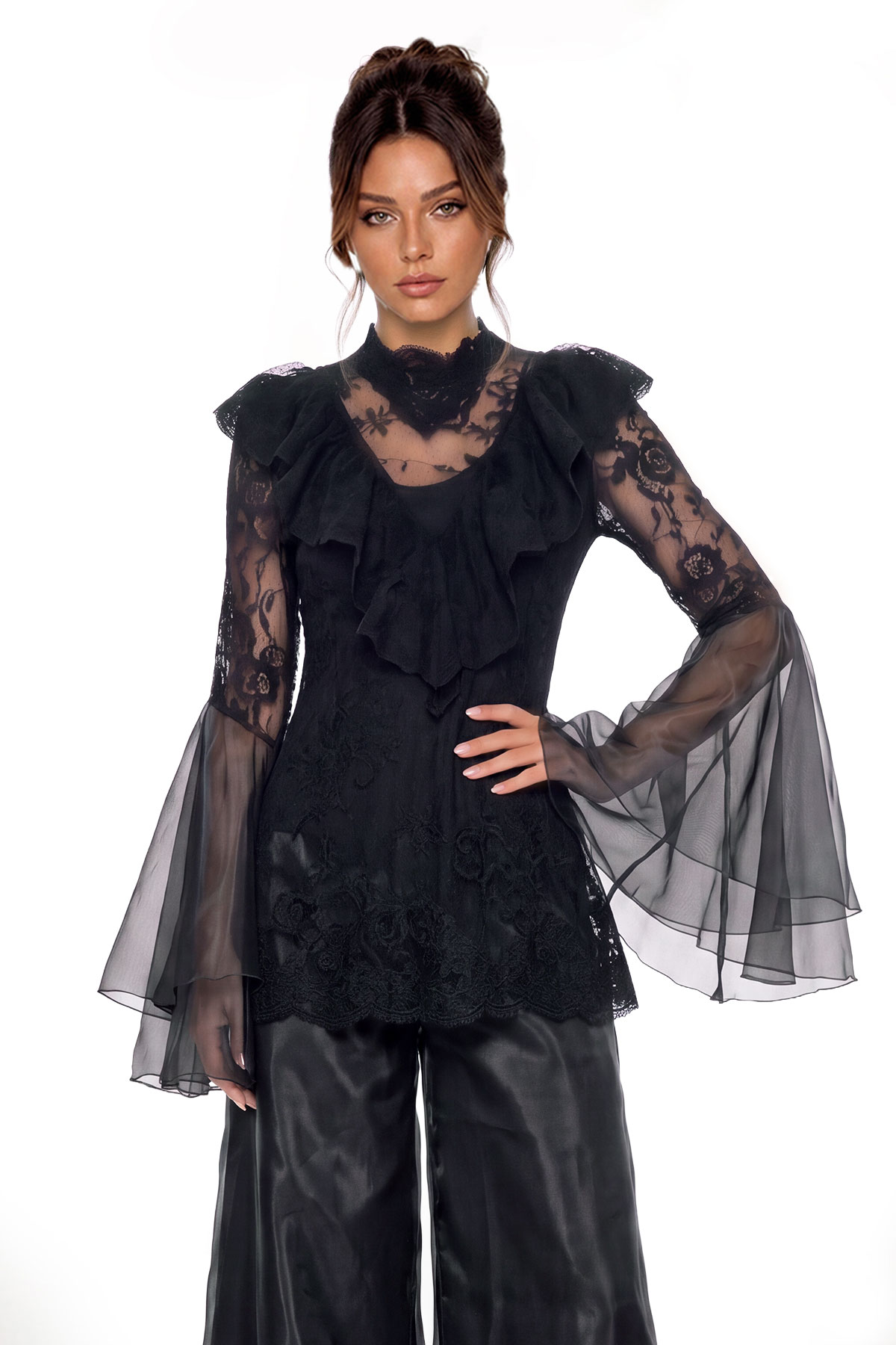 Kiraz Ruffle Lace Mesh Pants Set