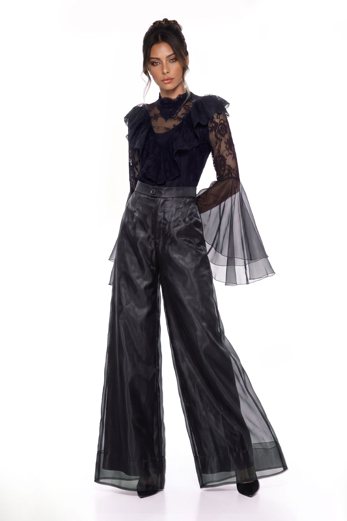 Kiraz Ruffle Lace Mesh Pants Set