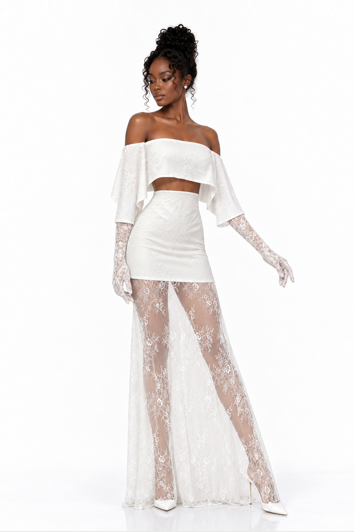Kiri Off Shoulder Lace Skirt Set