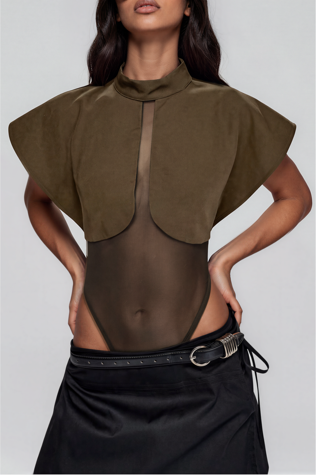Kirill High Neck Mesh Bodysuit In Green