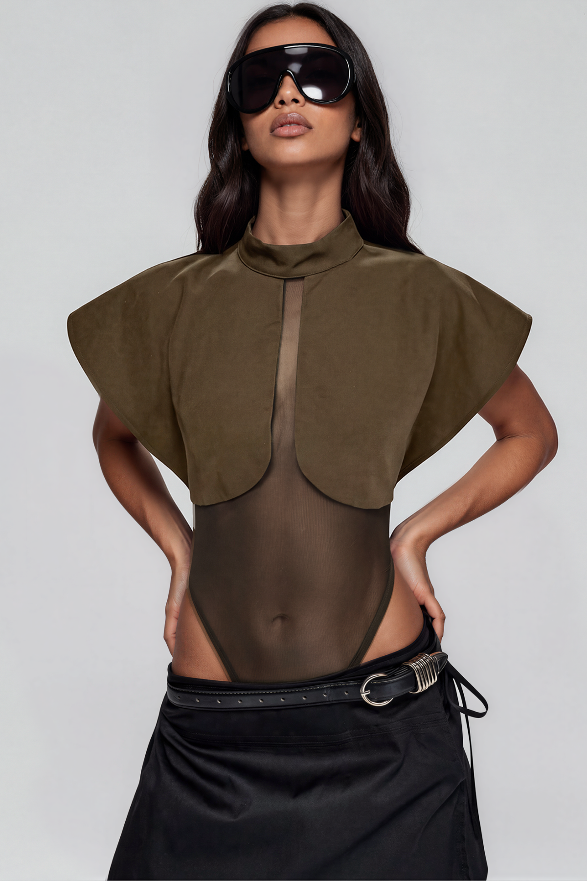 Kirill High Neck Mesh Bodysuit In Green