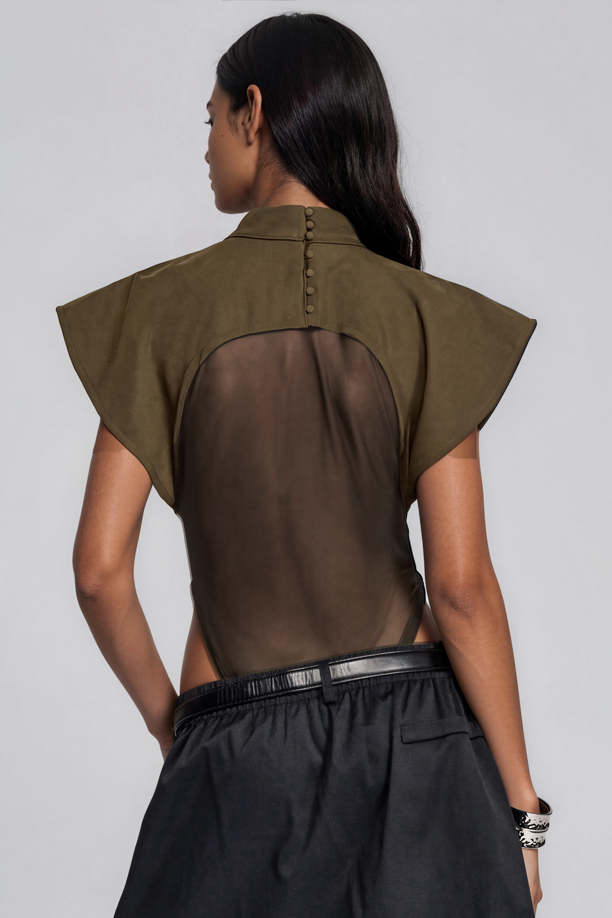 Kirill High Neck Mesh Bodysuit In Green