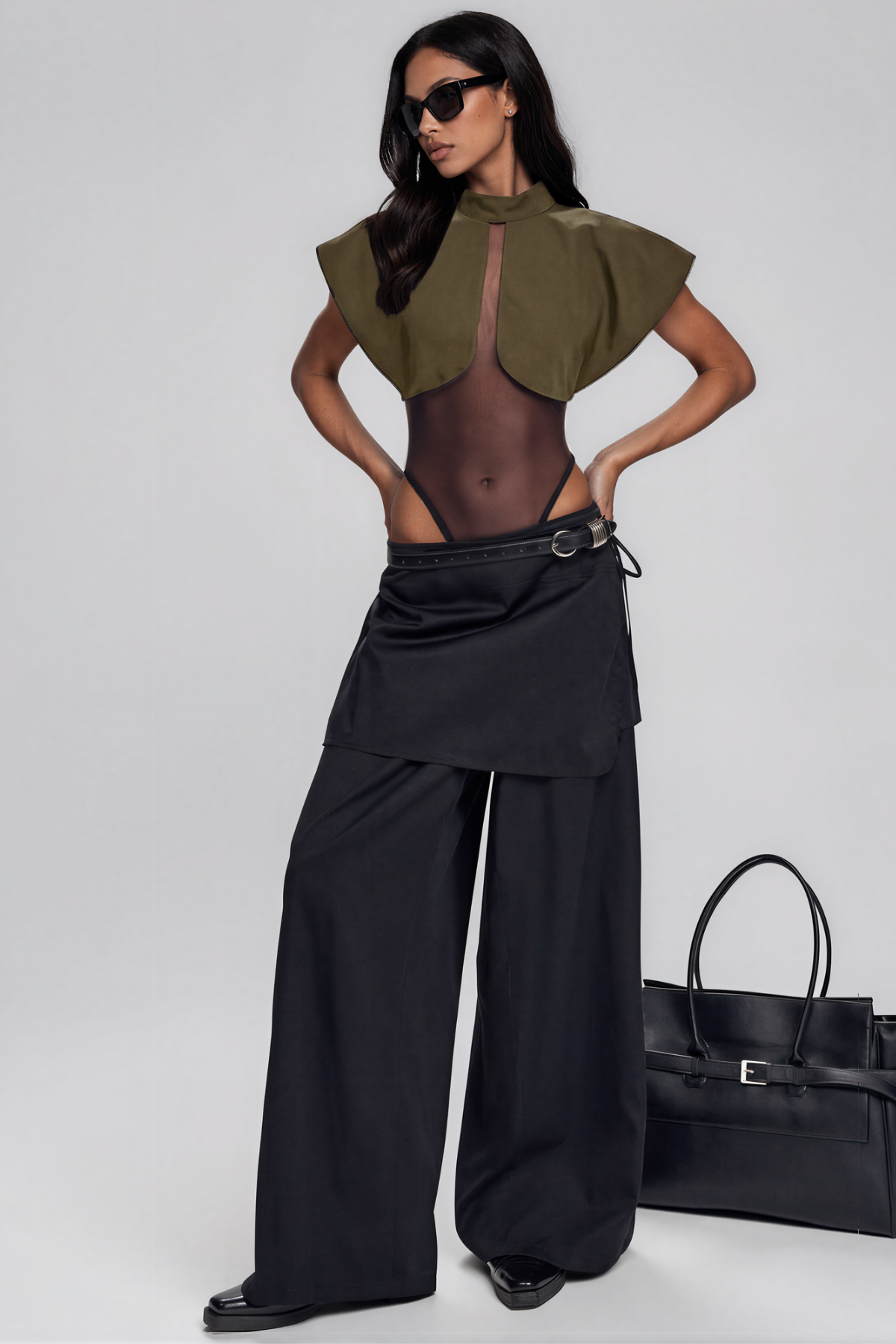 Kirill High Neck Mesh Bodysuit In Green