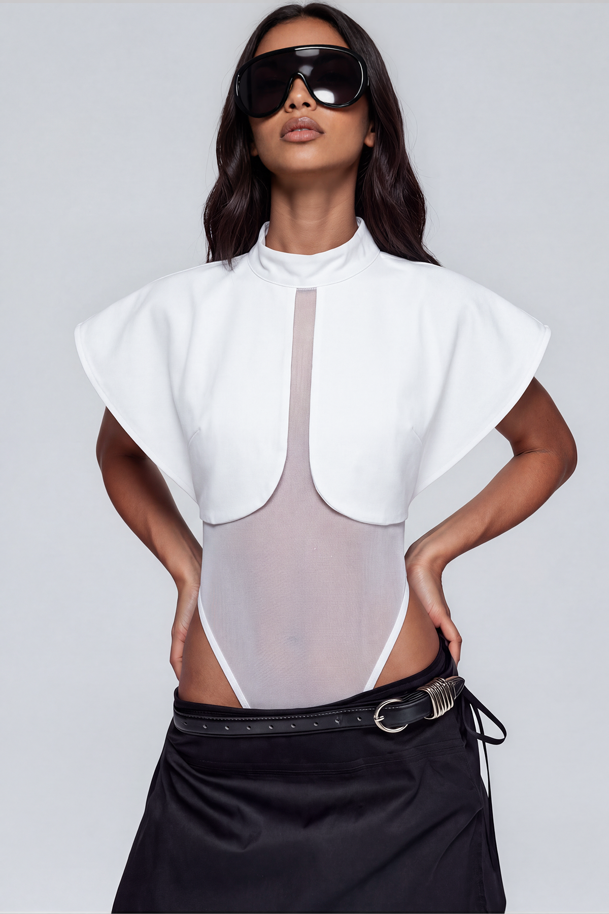 Kirill High Neck Mesh Bodysuit In White