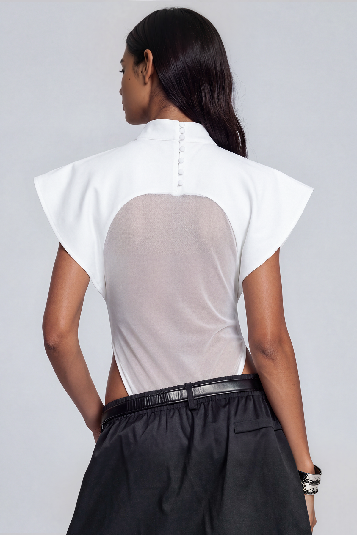Kirill High Neck Mesh Bodysuit In White