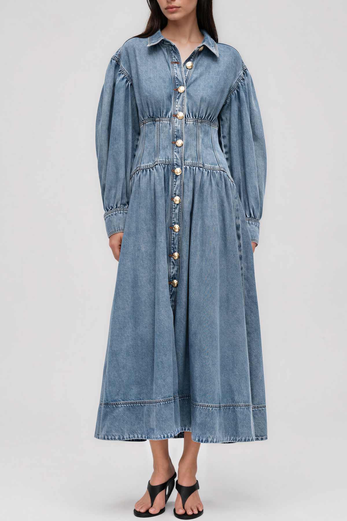 Kirklynn Balloon Sleeve Denim Maxi Dress