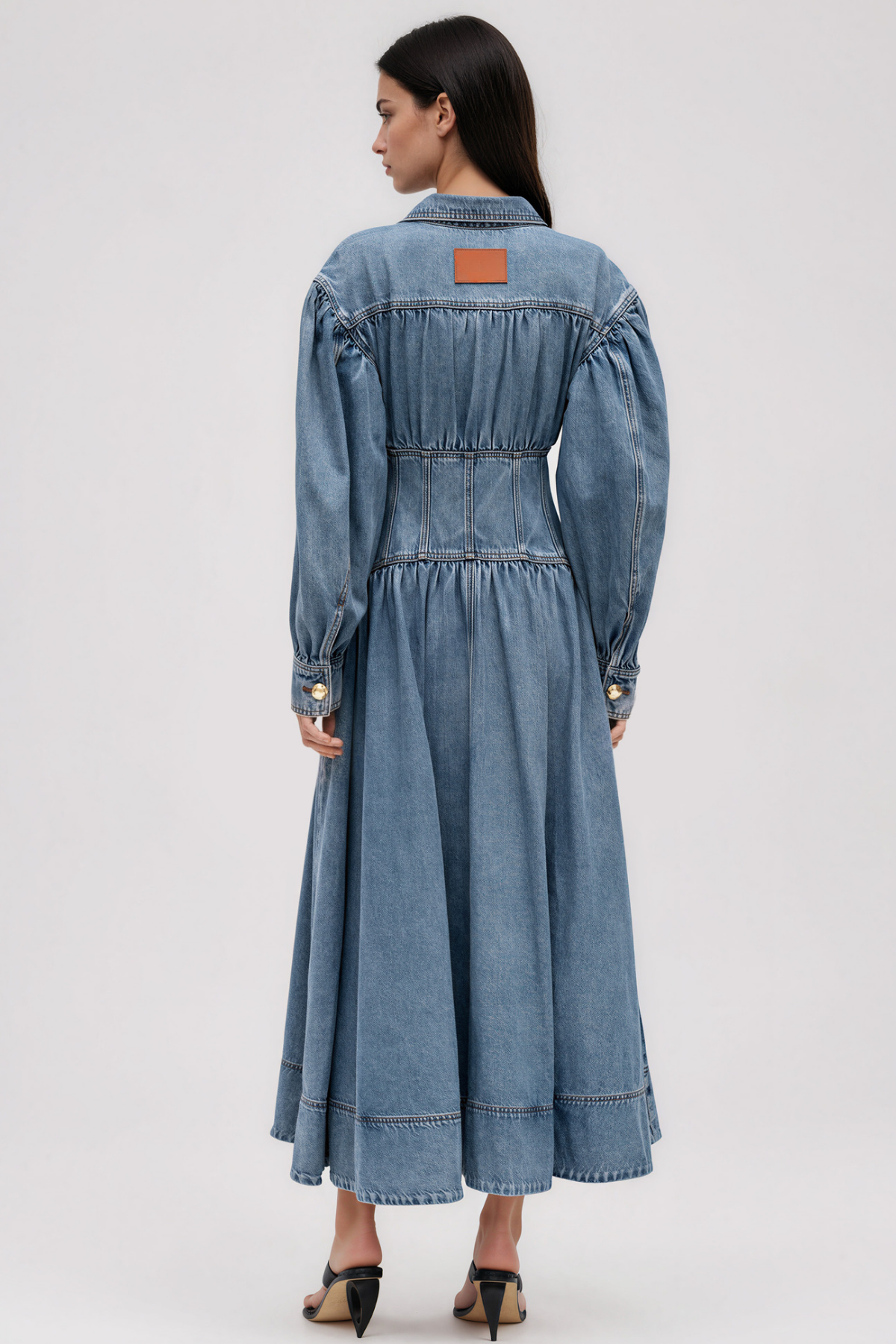 Kirklynn Balloon Sleeve Denim Maxi Dress