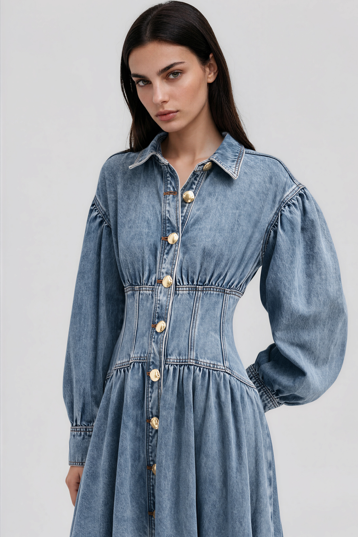 Kirklynn Balloon Sleeve Denim Maxi Dress