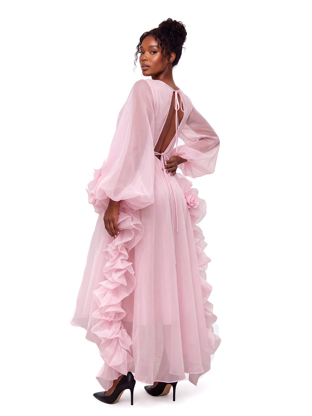 Kirsi Balloon Sleeve Ruffle Mesh Skirt Set