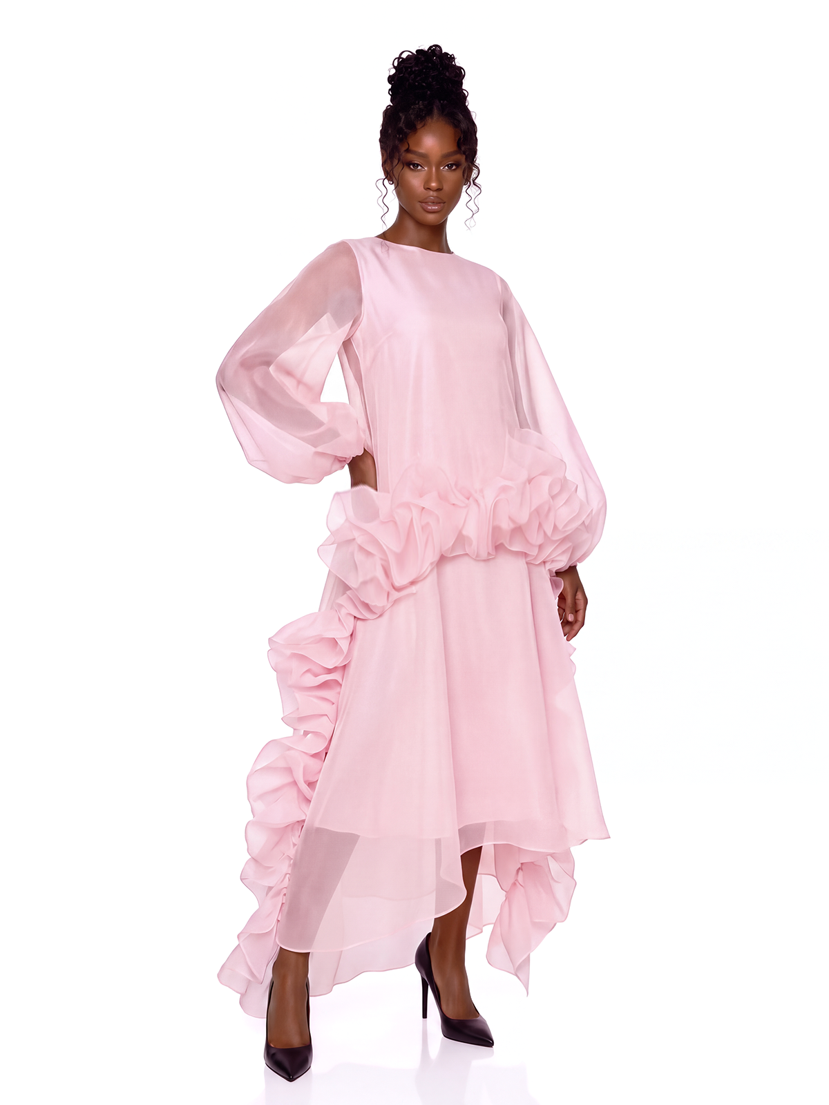 Kirsi Balloon Sleeve Ruffle Mesh Skirt Set