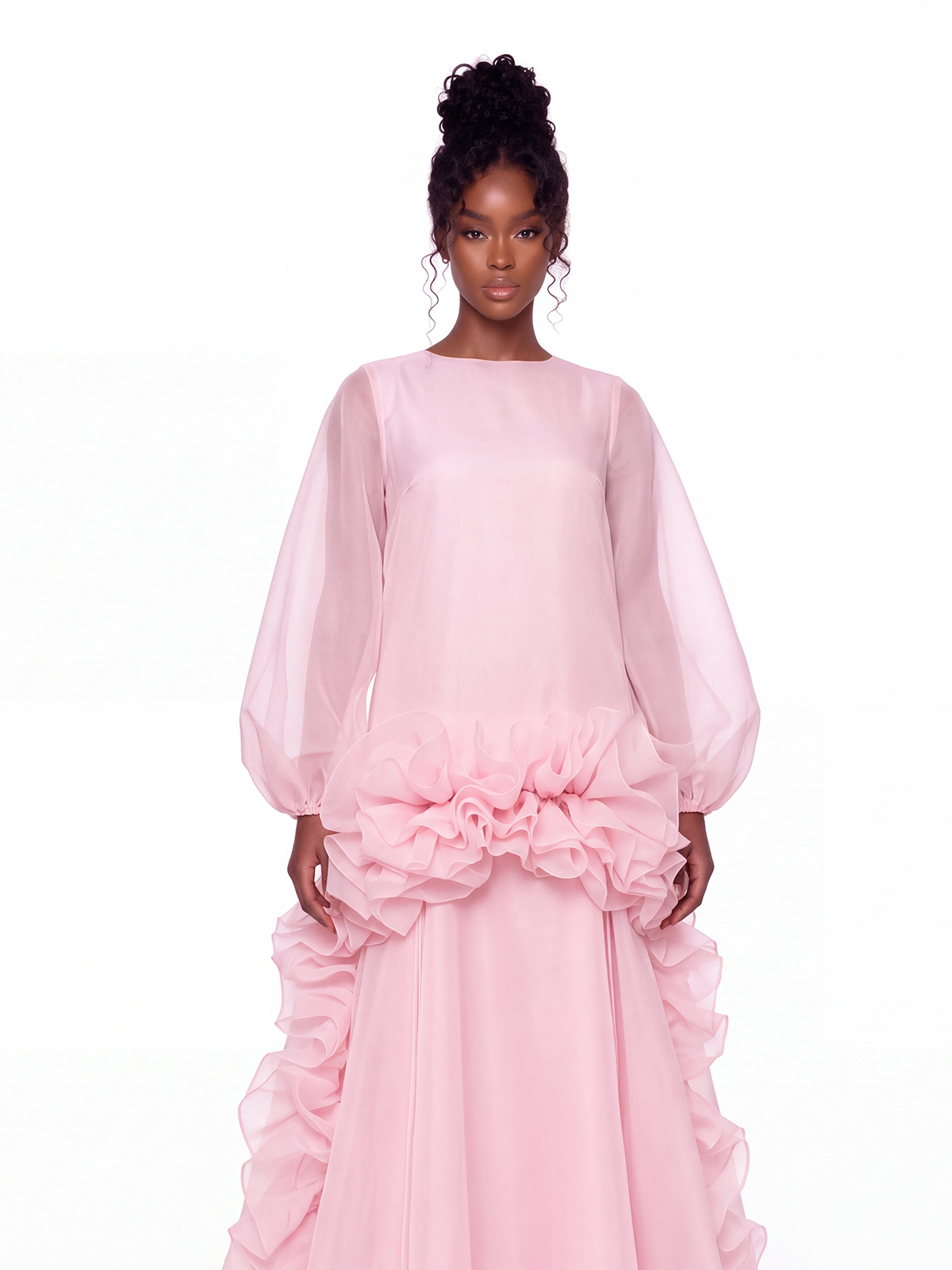 Kirsi Balloon Sleeve Ruffle Mesh Skirt Set