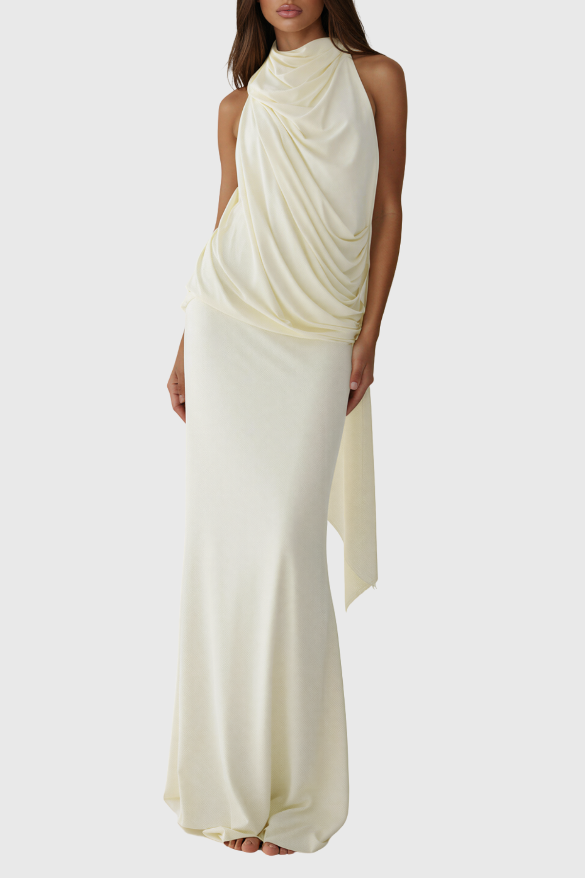 Kirsten High Neck Draped Scarf Maxi Dress