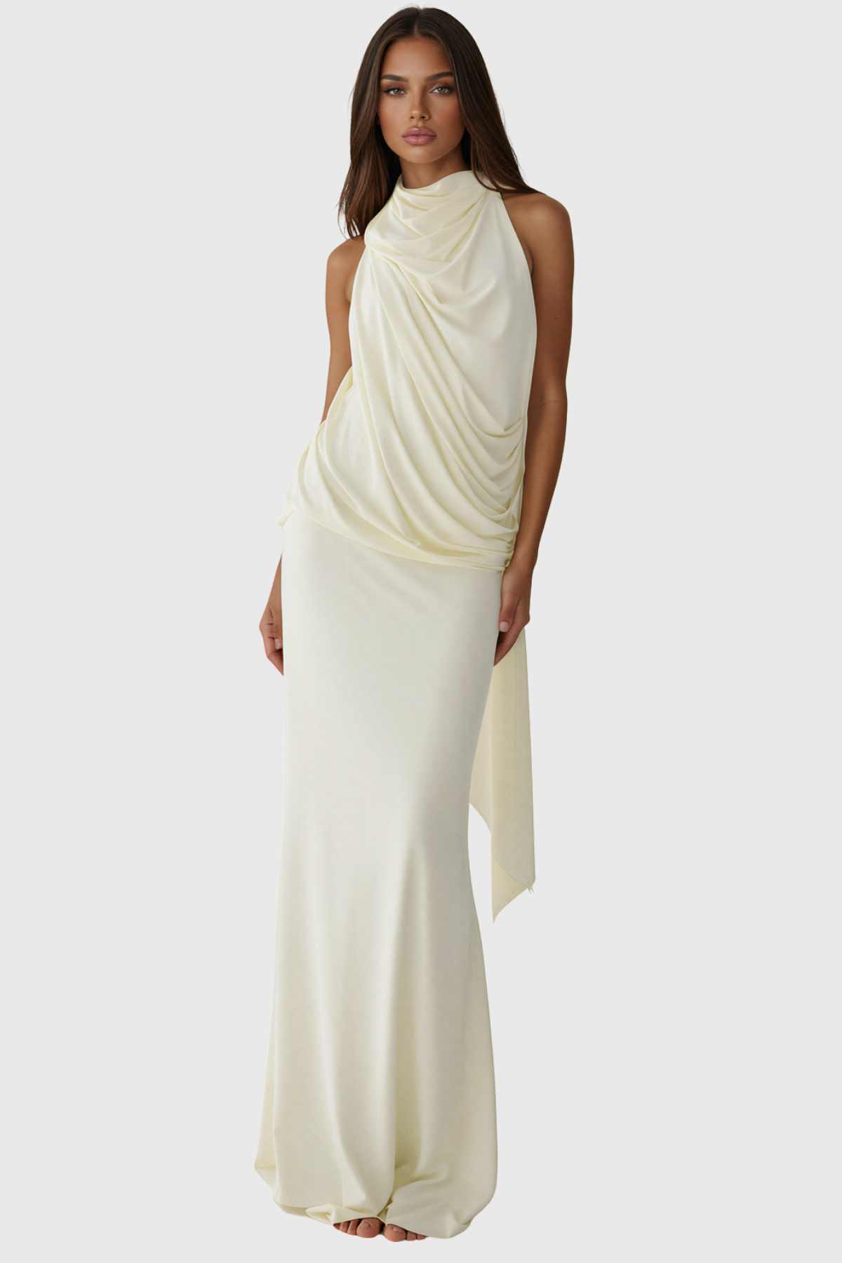 Kirsten High Neck Draped Scarf Maxi Dress