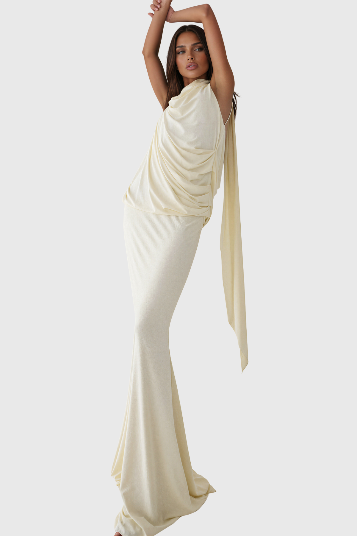 Kirsten High Neck Draped Scarf Maxi Dress