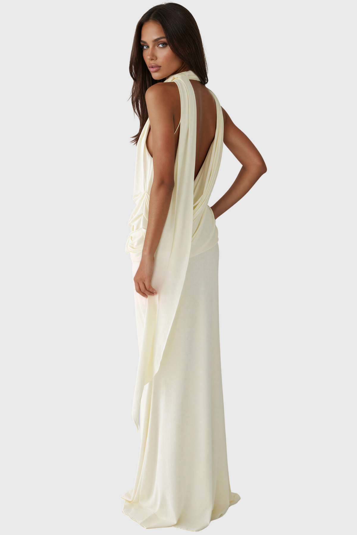 Kirsten High Neck Draped Scarf Maxi Dress