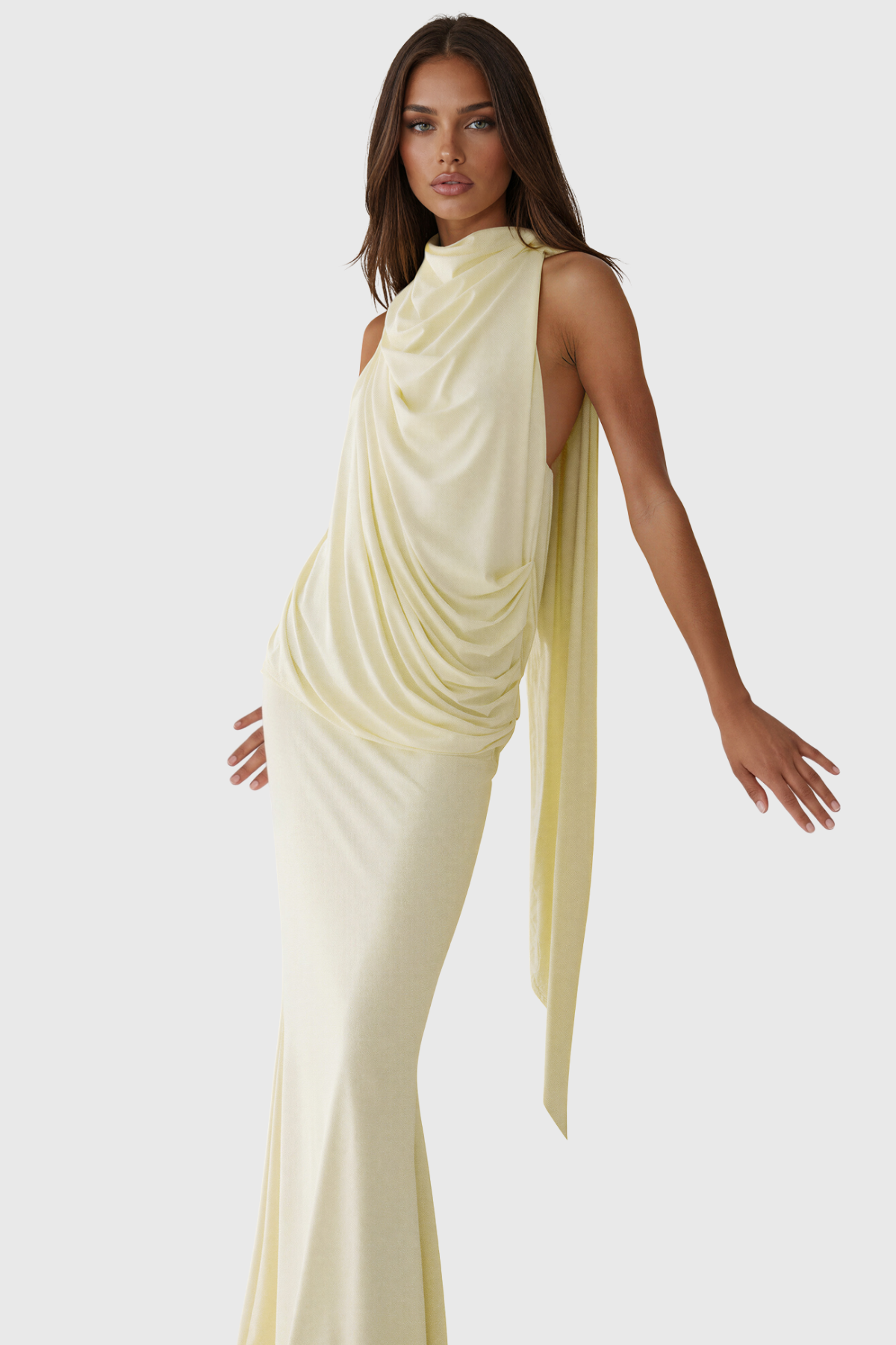 Kirsten High Neck Draped Scarf Maxi Dress