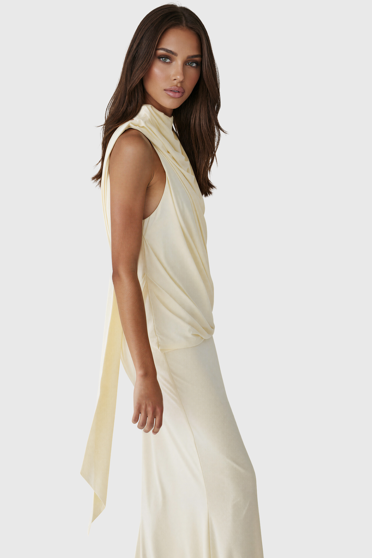 Kirsten High Neck Draped Scarf Maxi Dress
