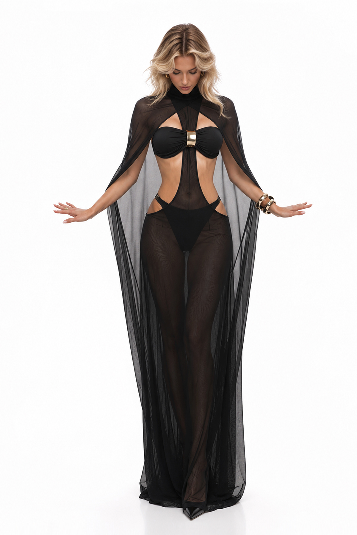 Kirtana Cutout Mesh Maxi Dress