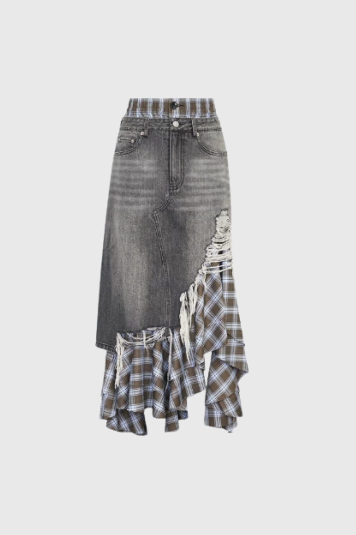 Kirya Grid Denim Maxi Skirt