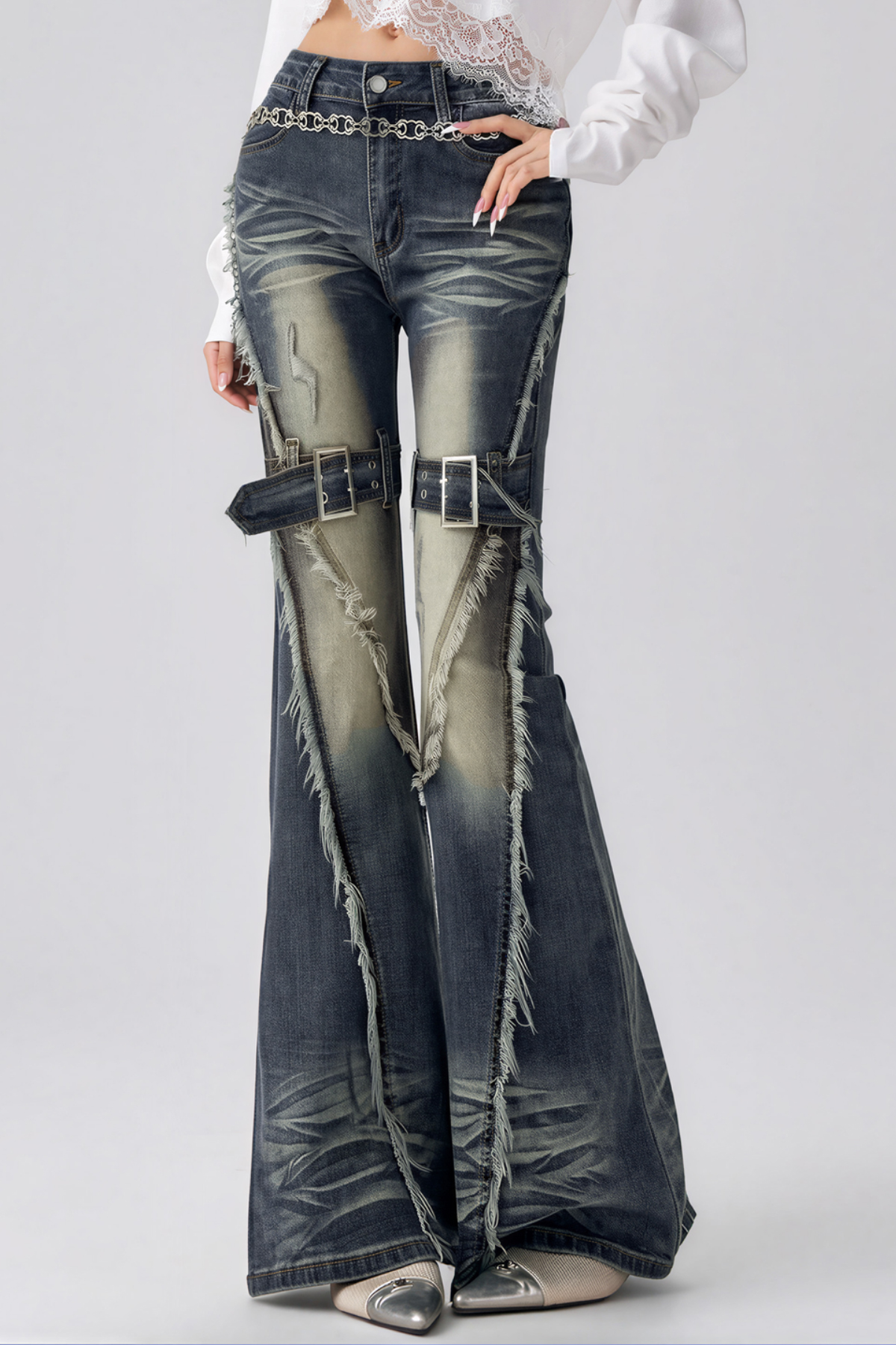 Kish Bleached Fringe Bootcut Jeans
