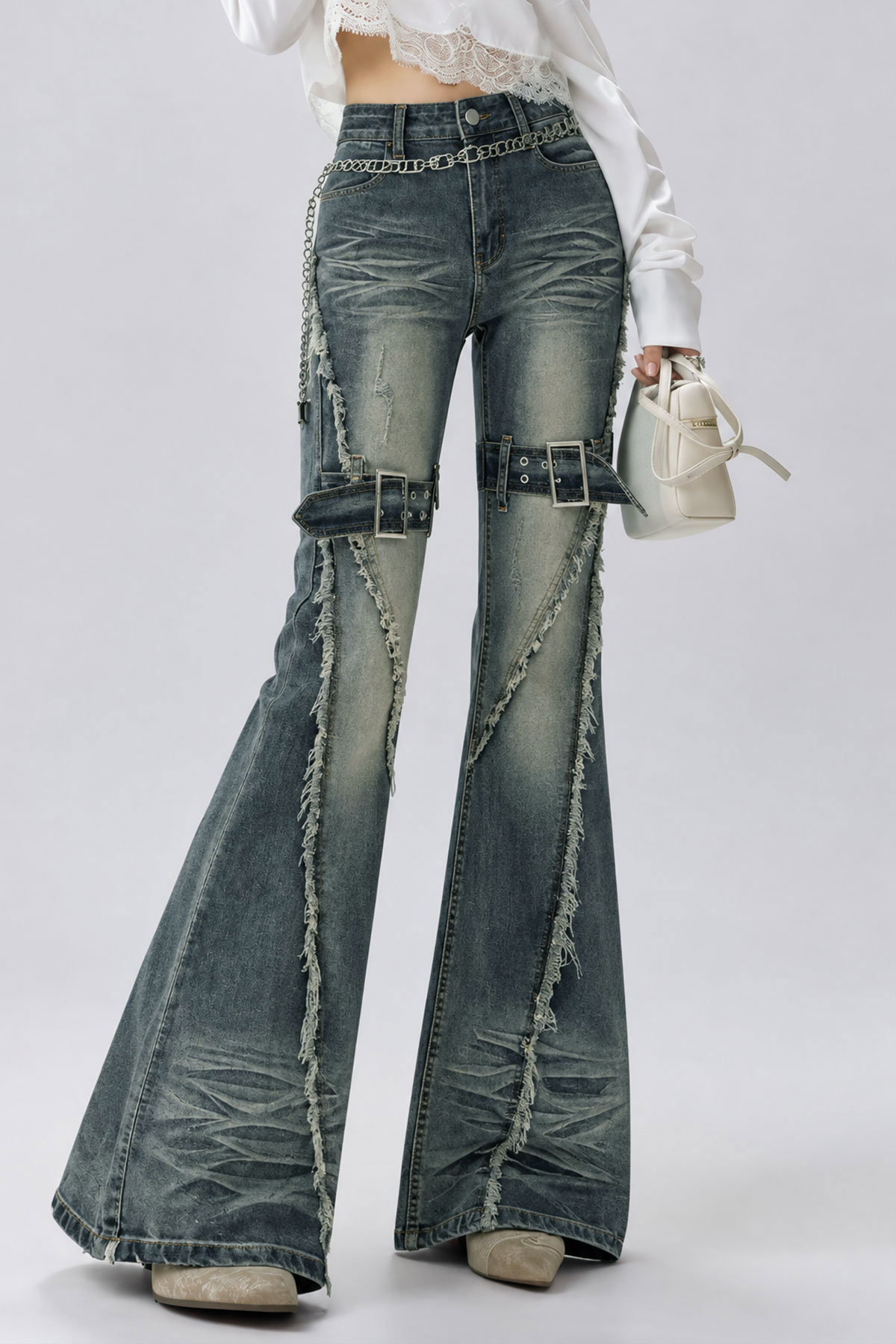 Kish Bleached Fringe Bootcut Jeans