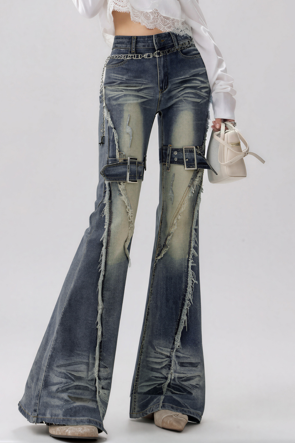Kish Bleached Fringe Bootcut Jeans