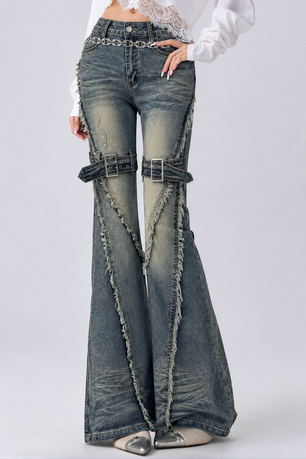 Kish Bleached Fringe Bootcut Jeans