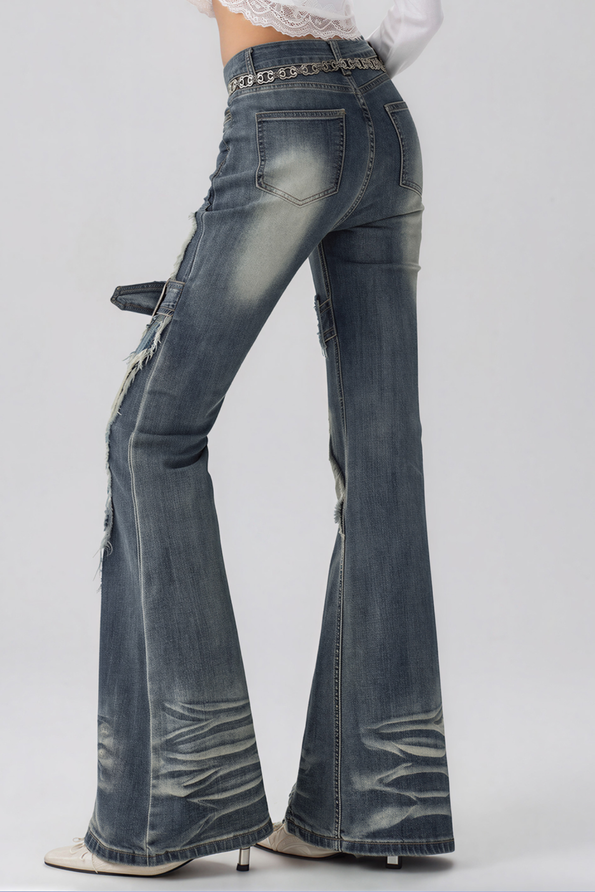 Kish Bleached Fringe Bootcut Jeans