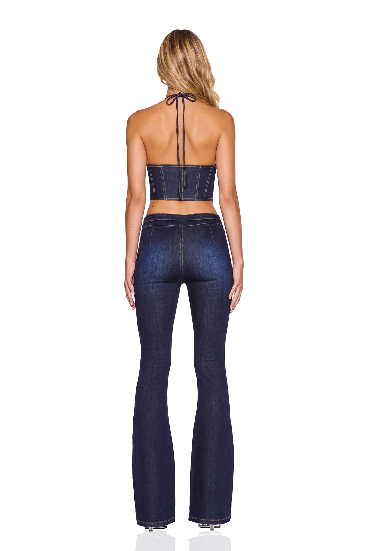 Kissa Halter Neck Lace Denim Pants Set