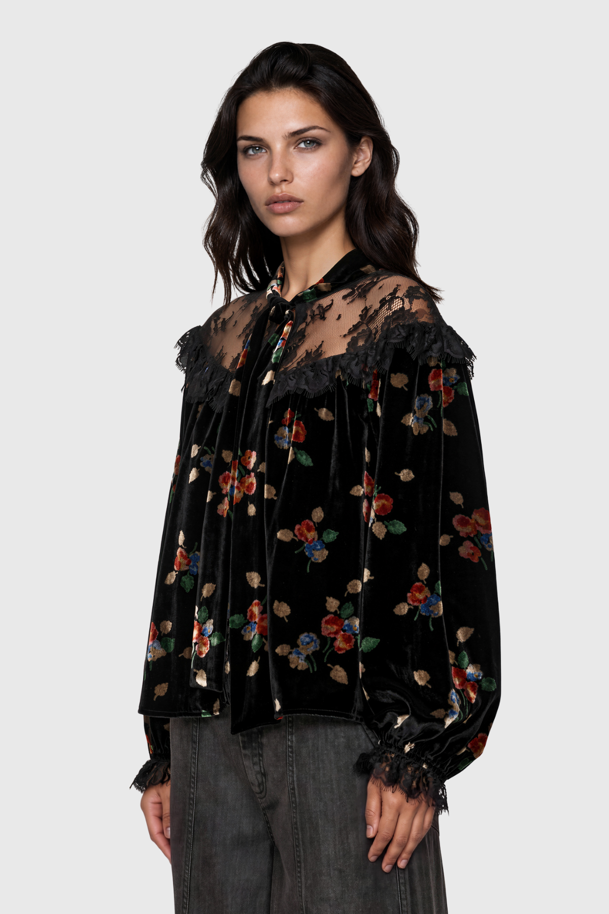 Kitkun Balloon Sleeve Floral Lace Top