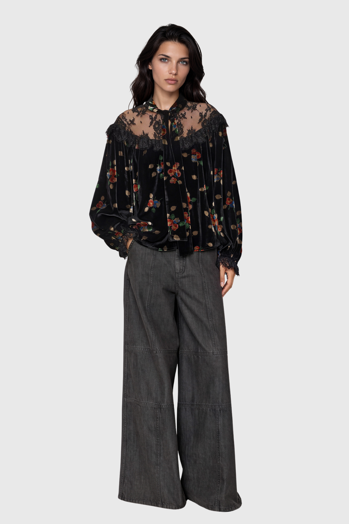Kitkun Balloon Sleeve Floral Lace Top