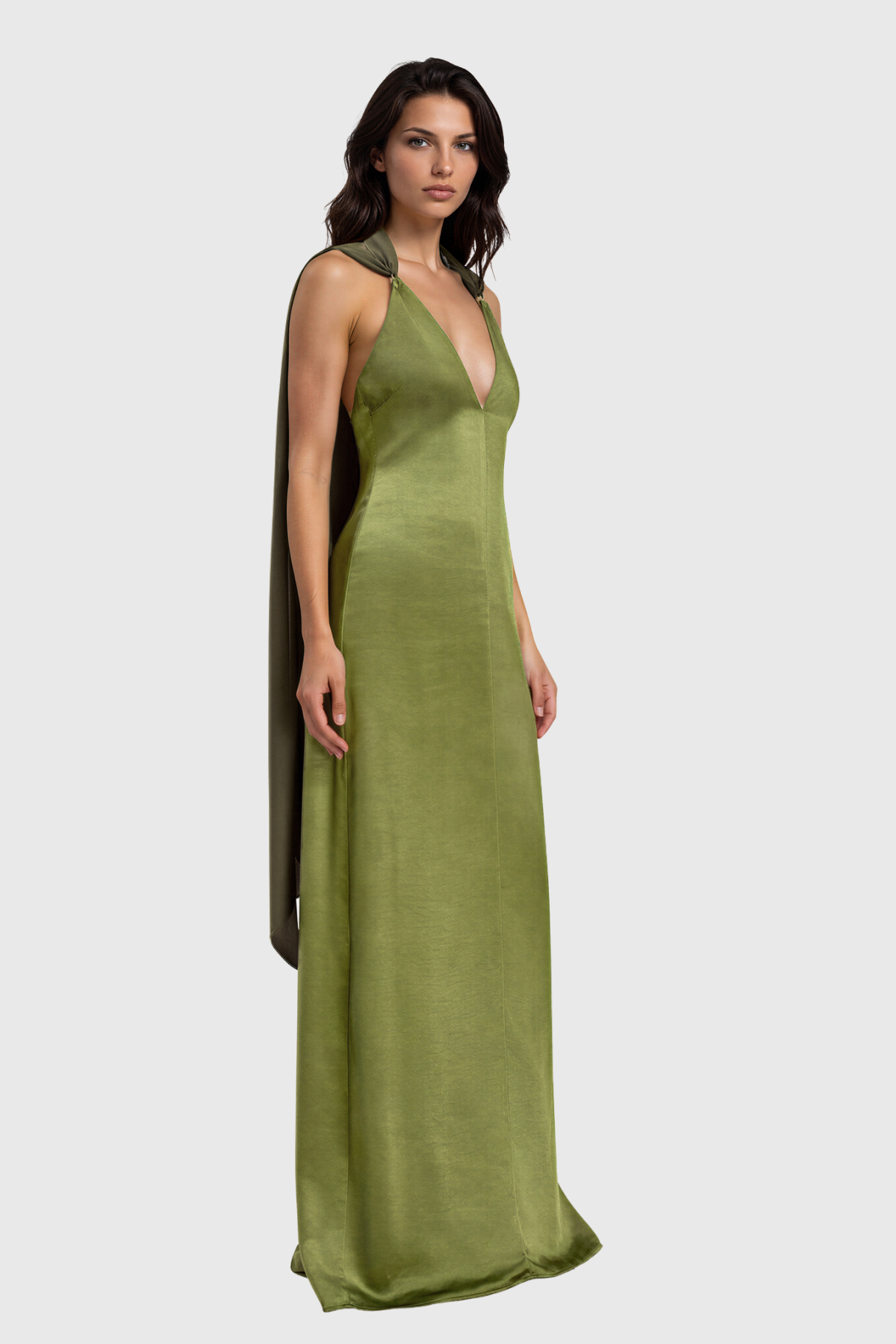 Kitra Plunge Scarf Maxi Dress
