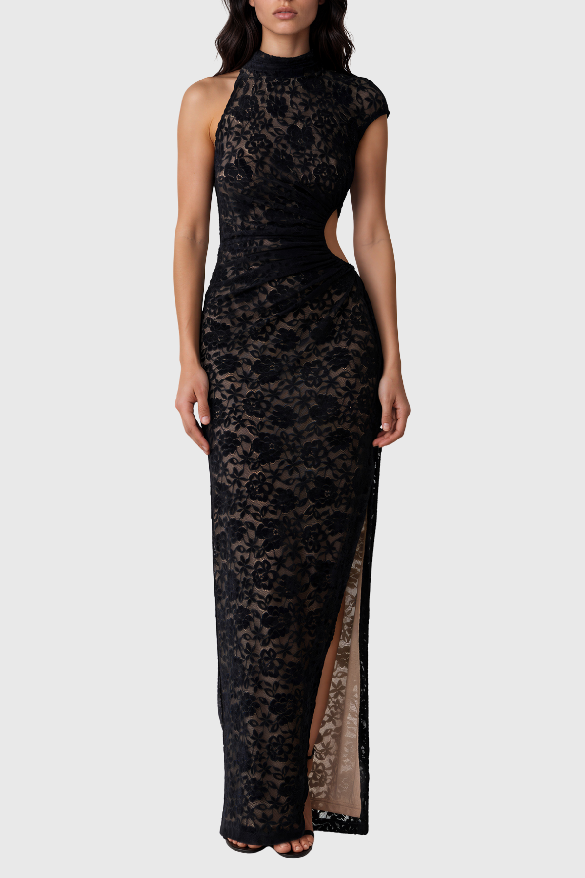 Kitson Asymmetric Cutout Lace Maxi Dress