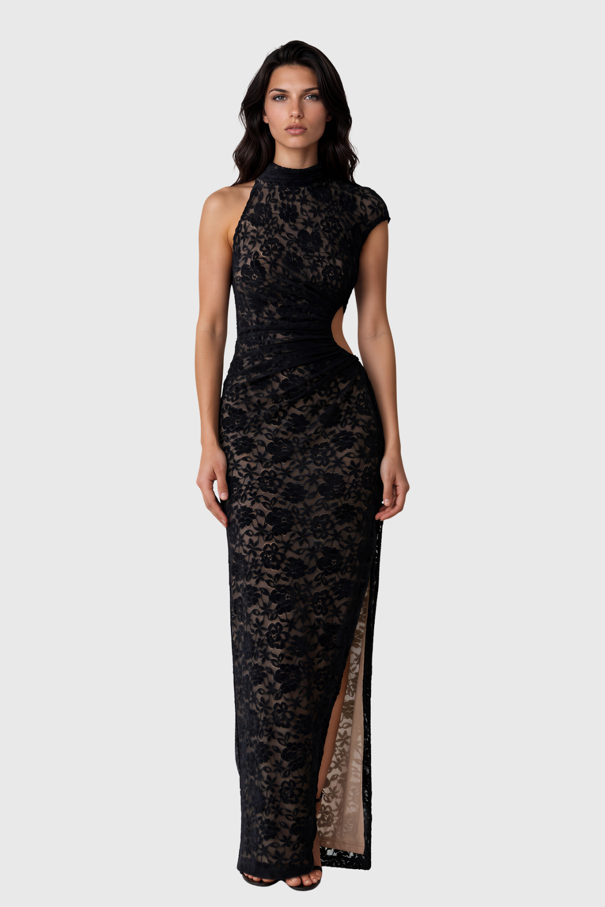 Kitson Asymmetric Cutout Lace Maxi Dress
