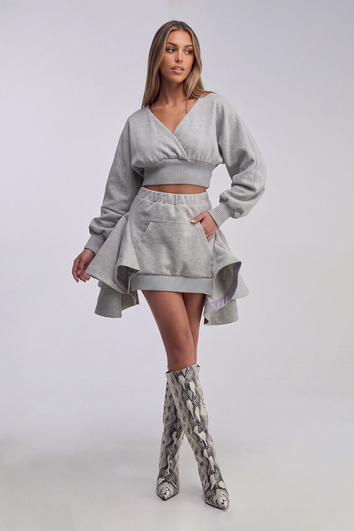 Kiva Balloon Sleeve Ruffle Skirt Set