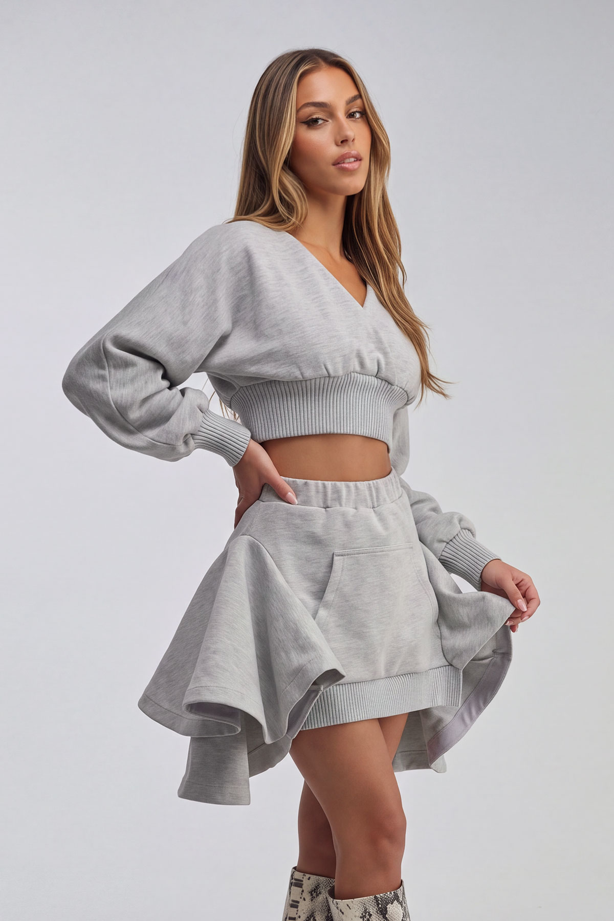 Kiva Balloon Sleeve Ruffle Skirt Set