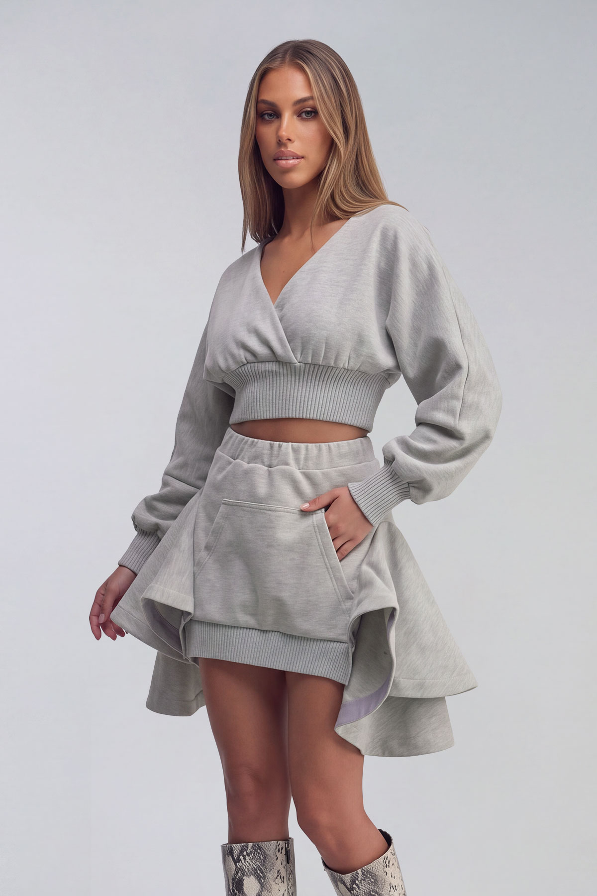 Kiva Balloon Sleeve Ruffle Skirt Set