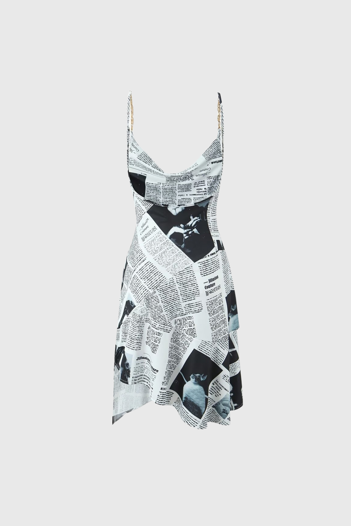 Kiyo Spaghetti Print Asymmetric Mini Dress
