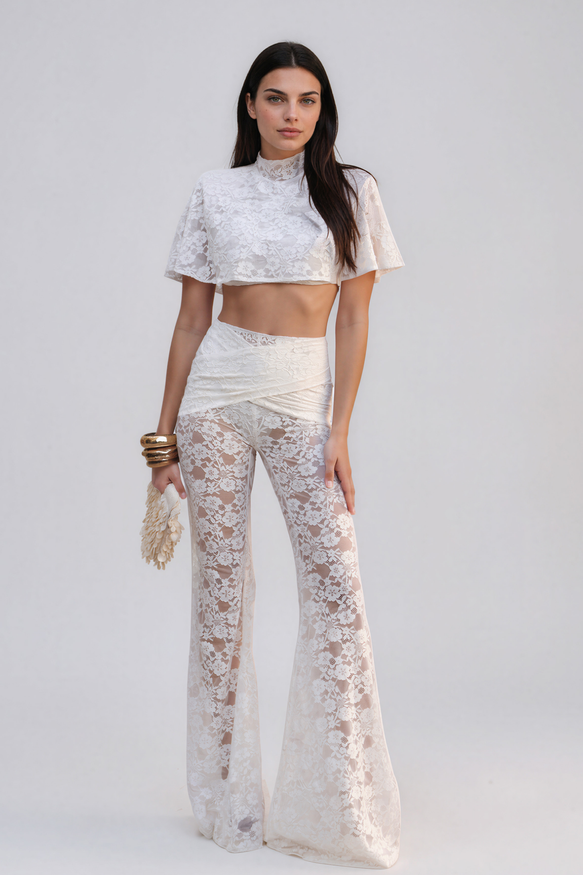 Kiyohiko Cape Sleeve Lace Pants Set