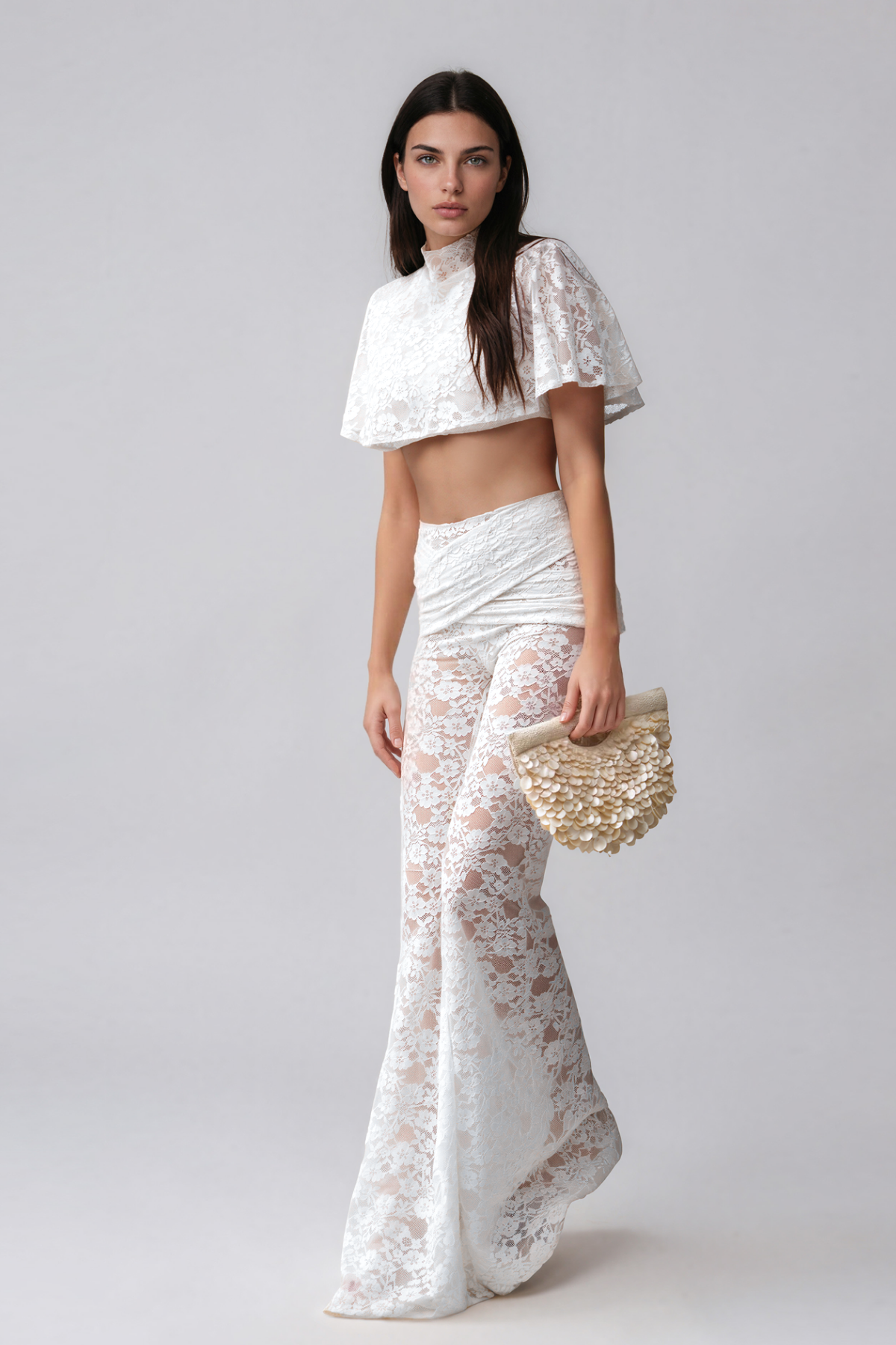 Kiyohiko Cape Sleeve Lace Pants Set
