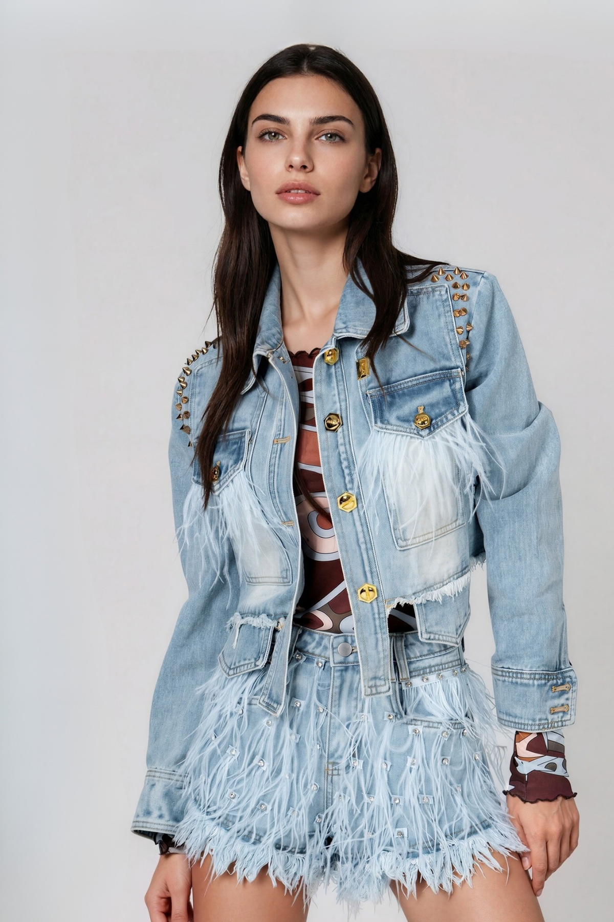 Kofi Studded Fringe Denim Shorts Set